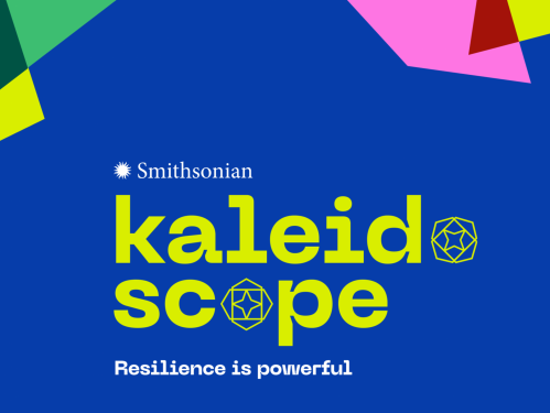 Blue background with text saying "Kaleidoscope: Resilience is powerful."