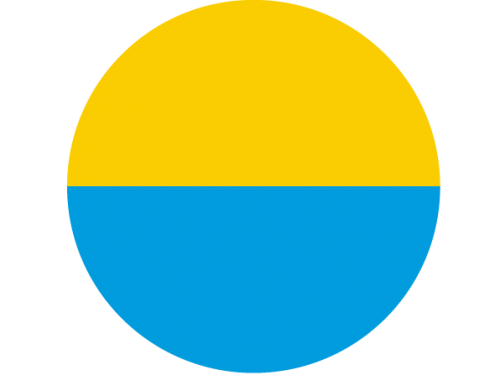 Graphic of circle split horizontally with yellow on top, blue on bottom.